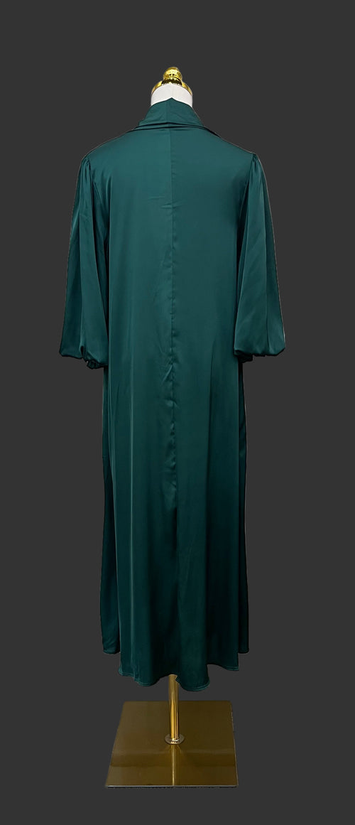 Satin Bow Midi Dress(Hunter Green)