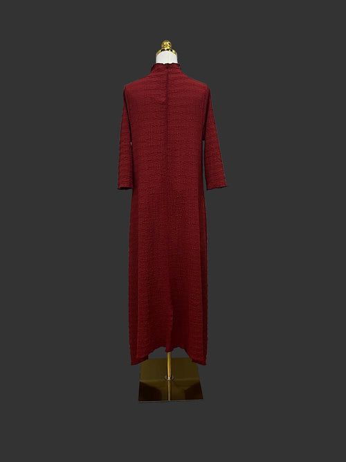 Asymmetric Hem Midi Dress-Red Plum