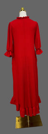 Solid Puff Sleeve Dress(Red)