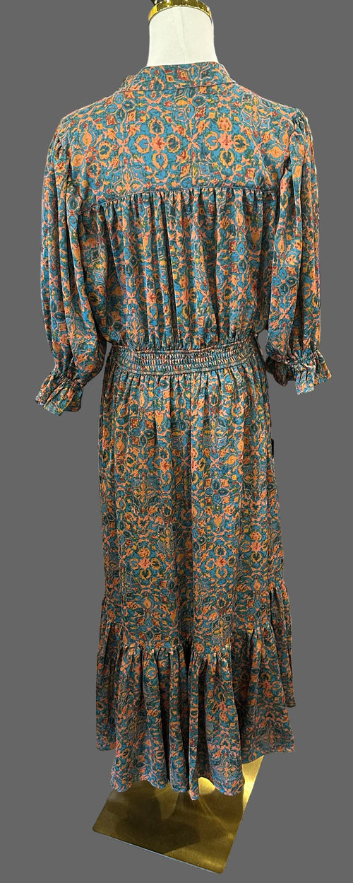 Elegant Printed Midi Dress(Teal)