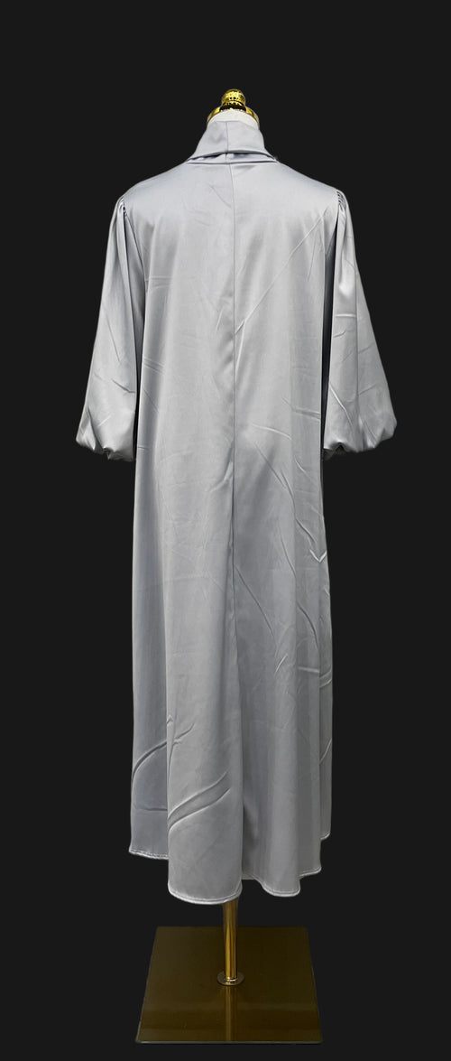 Satin Bow Midi Dress(Silver)