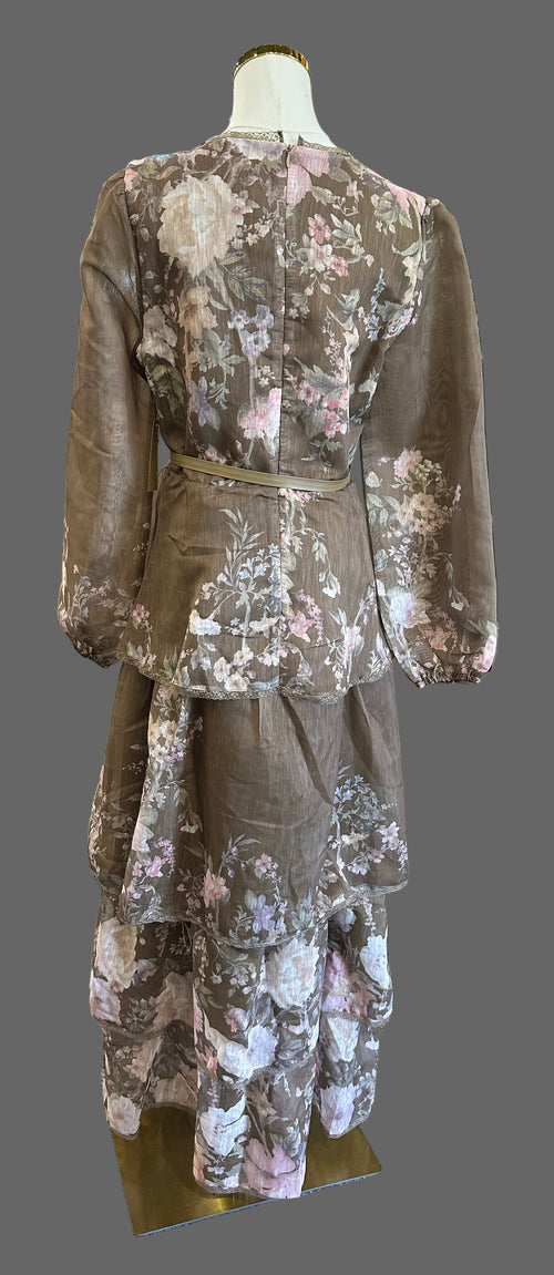 Printed Chiffon Maxi Dress(Olive)