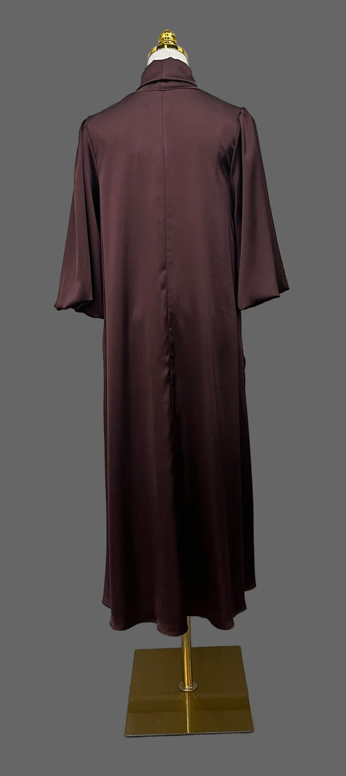 Satin Bow Midi Dress(Red Brown)