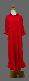 Solid Puff Sleeve Dress(Red)
