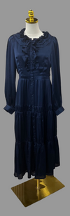 Ruffle Neck Tiered Dress-Midnight Blue