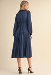 Ruffle Neck Tiered Dress-Midnight Blue