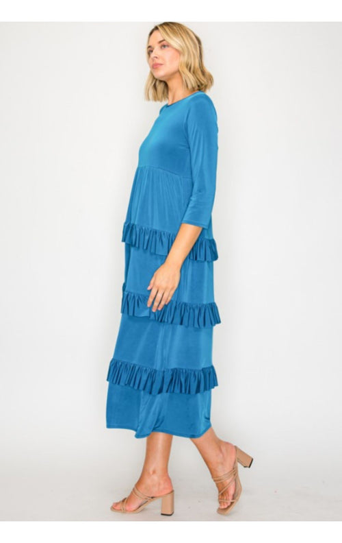 The Emmie Ruffle Dress-Teal