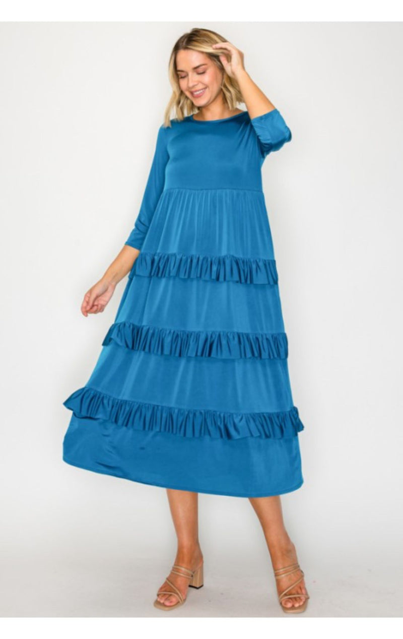The Emmie Ruffle Dress-Teal