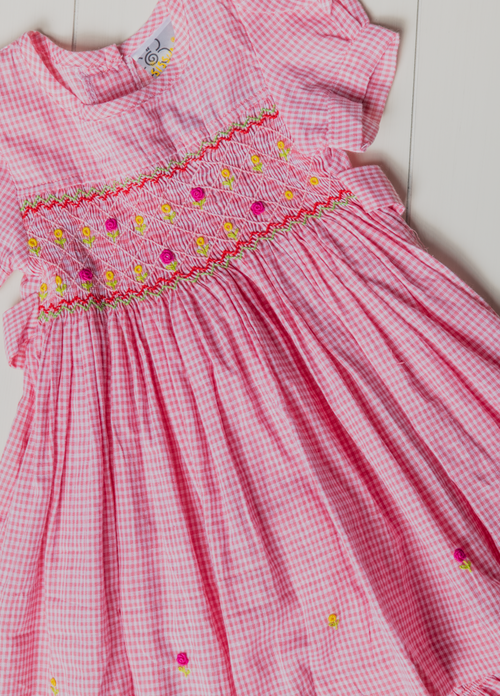 Pink Gingham Smocked Dress Set